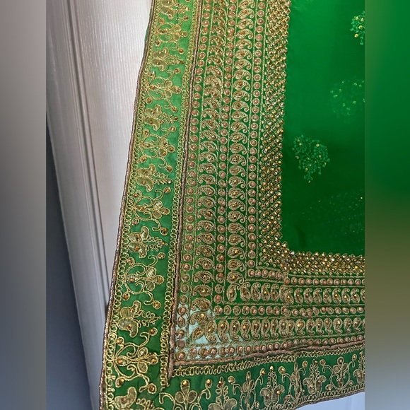 Parrot green georgette heavy saree - Picture 6 of 7